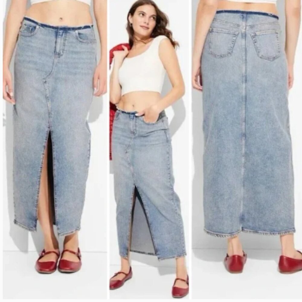 Wild Fable Low-Rise Denim Midi Skirt SIZE 4
